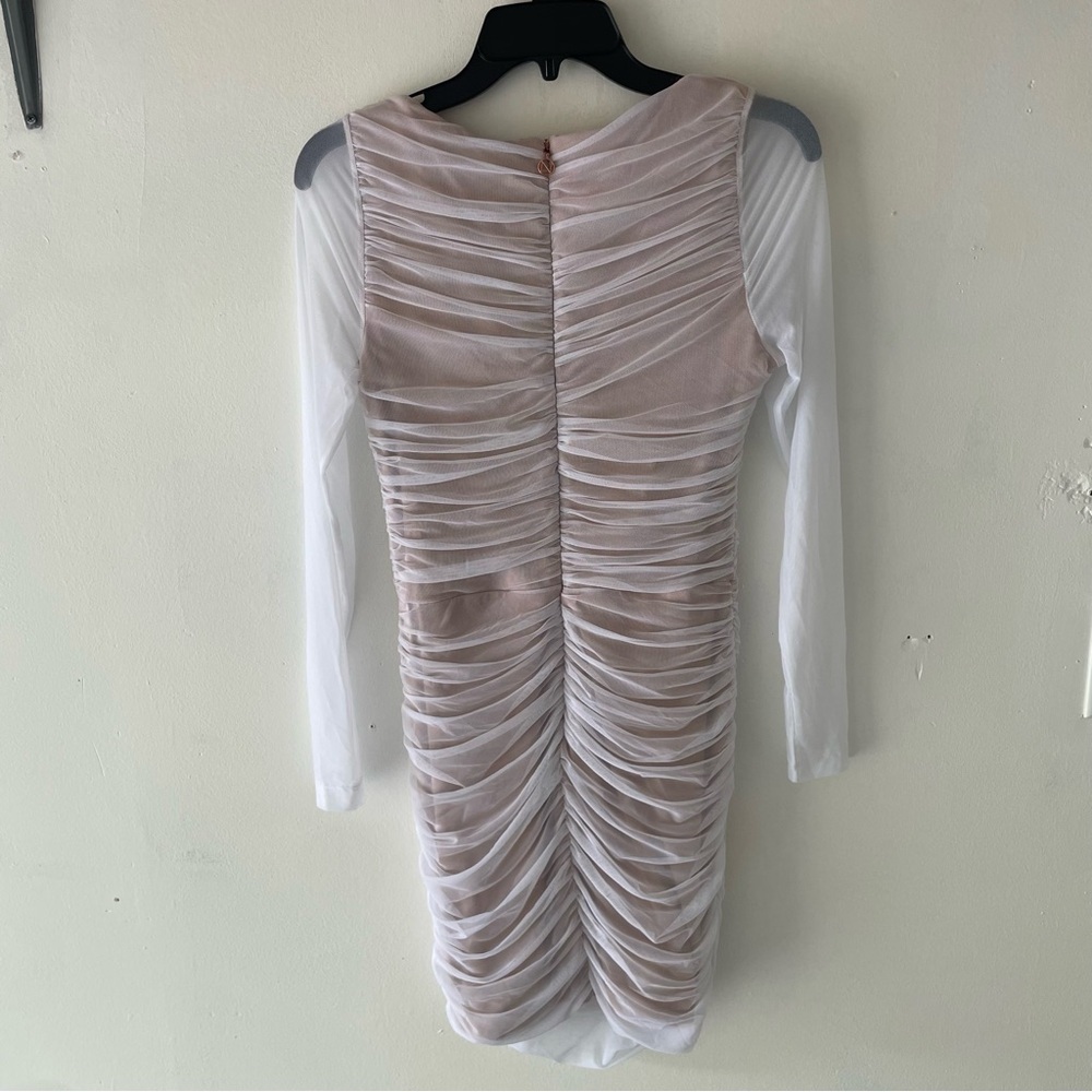 New! Nookie Revolve Vision Nude Ruched Mini Bodycon Fitted Dress 37740 - Picture 3 of 9